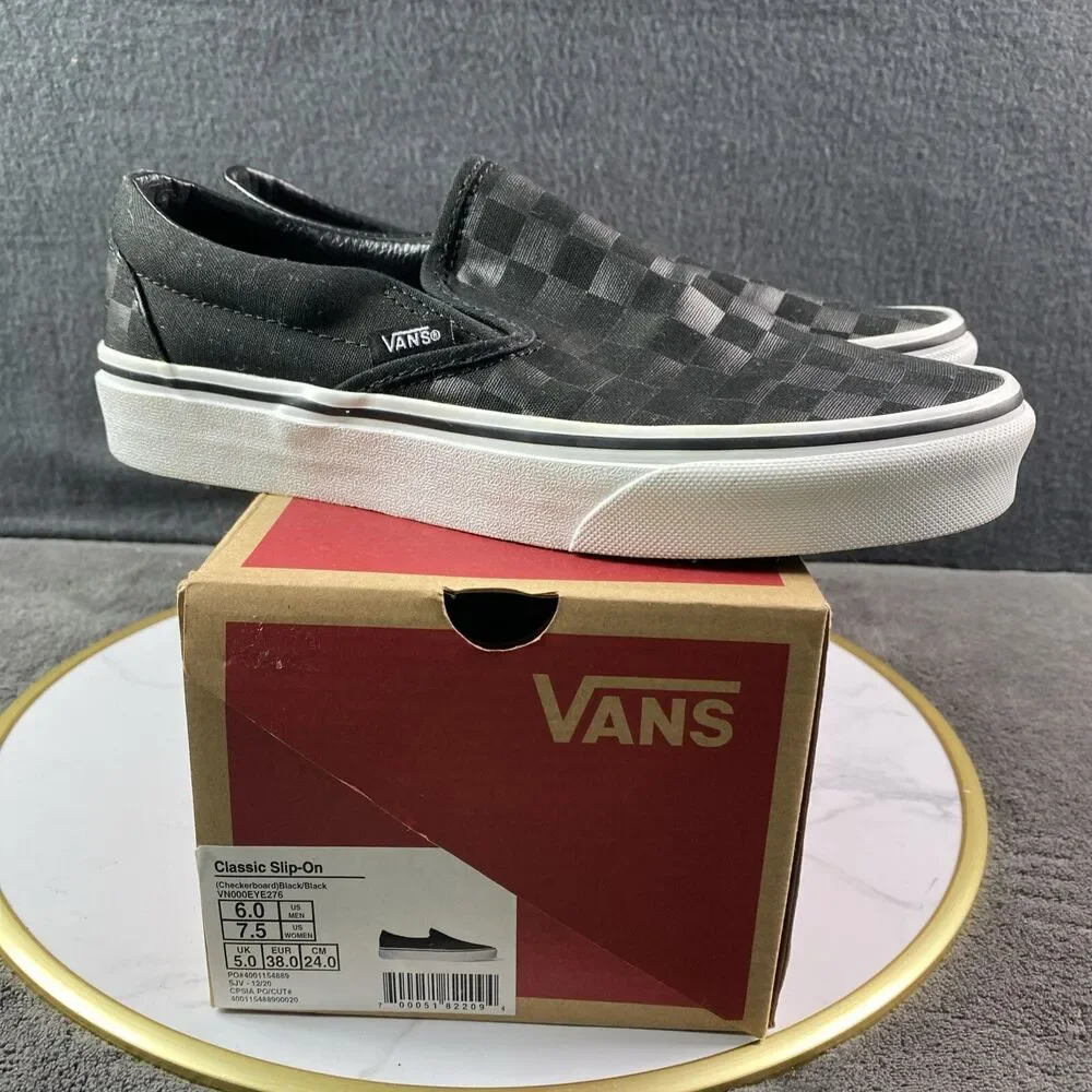 Vans Classic Slip-On Checkerboard Black White Men 6 Women 7.5 VN000EYE276 NEW